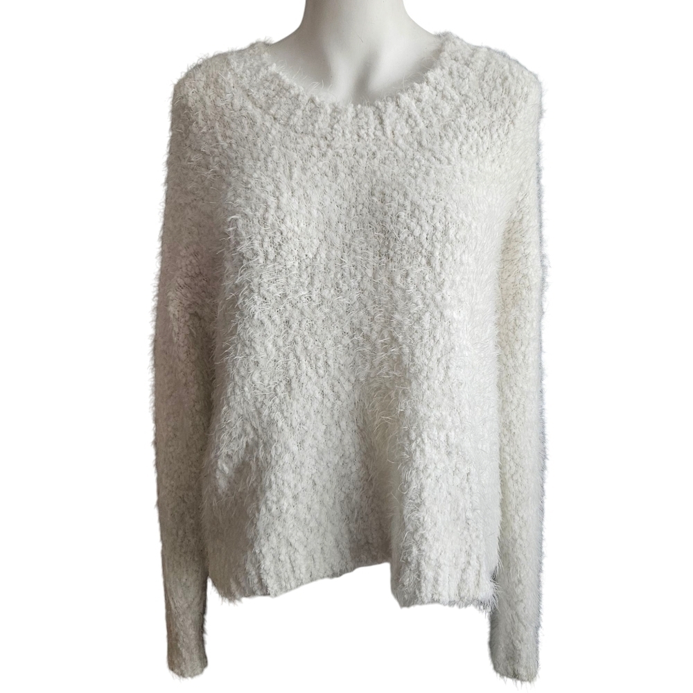 Show Me Your Mumu Womens Crop Varsity Sweater Knubby Knit Size M White Eyelash